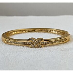 Vintage ROMAN Bangle Bracelet Gold Tone Sparkling Rhinestones sz 6.75 Signed